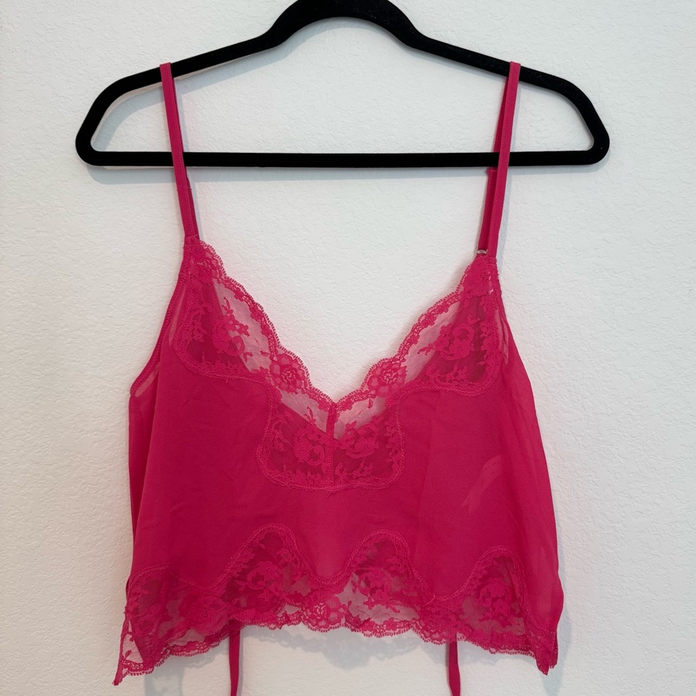 Kat The Label Hot Pink Lace Cropped Camisole Lingerie Top